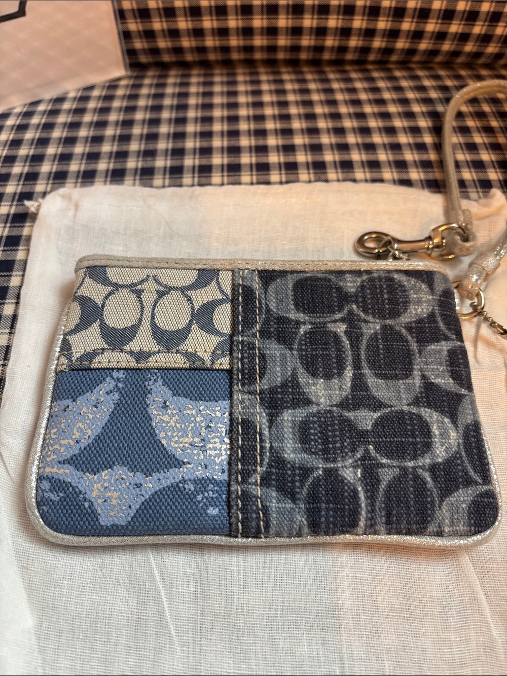 Coach Patchwork Signature Wristlet in Beige, Brown and Silver - Picture 5 of 10